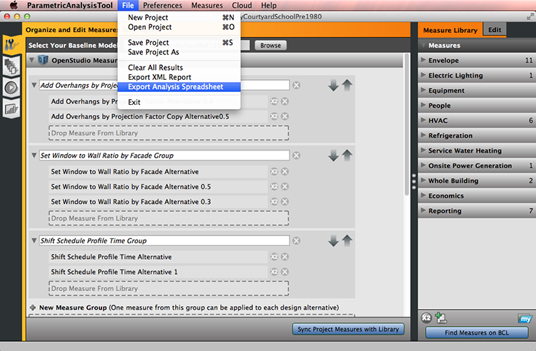 Export Analysis Spreadsheet Menu